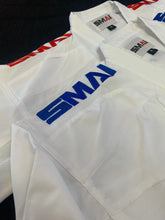 Load image into Gallery viewer, SMAI JIN Kumite Gi- Blue / Red Shoulder Embroidery set - two jackets one pants