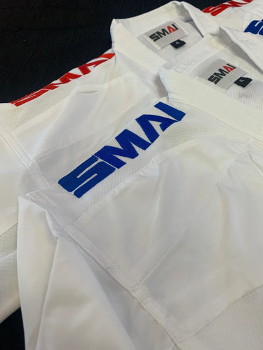 SMAI JIN Kumite Gi- Blue / Red Shoulder Embroidery set - two jackets one pants